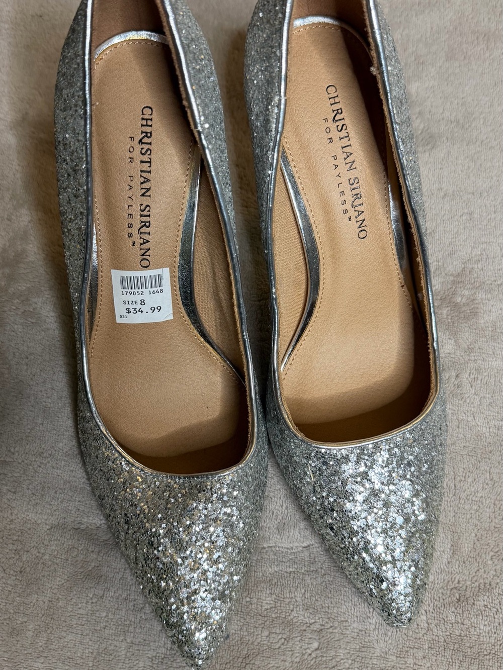 Christian Siriano Silver Glitter Pointed Toe Flats